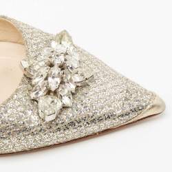 Pre Owned Jimmy Choo Sliver Glitter And Leather Pointed Toe Slingback Sandals Size 40