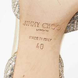 Pre Owned Jimmy Choo Sliver Glitter And Leather Pointed Toe Slingback Sandals Size 40