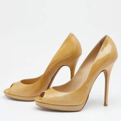 Pre Owned Jimmy Choo Beige Patent Leather Peep Toe Pumps Size 39