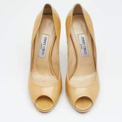 Pre Owned Jimmy Choo Beige Patent Leather Peep Toe Pumps Size 39