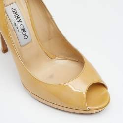 Pre Owned Jimmy Choo Beige Patent Leather Peep Toe Pumps Size 39