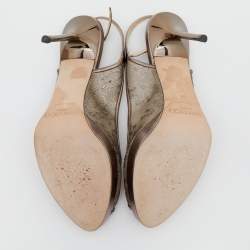 Jimmy Choo Metallic Brown Lace Dahlia Peep Toe Pumps Size 37