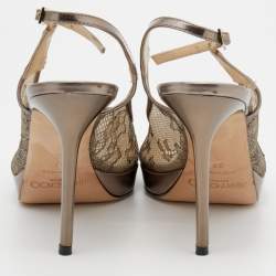 Jimmy Choo Metallic Brown Lace Dahlia Peep Toe Pumps Size 37