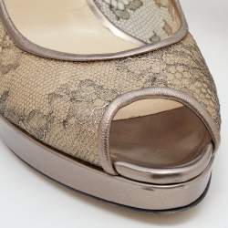 Jimmy Choo Metallic Brown Lace Dahlia Peep Toe Pumps Size 37