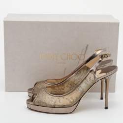Jimmy Choo Metallic Brown Lace Dahlia Peep Toe Pumps Size 37