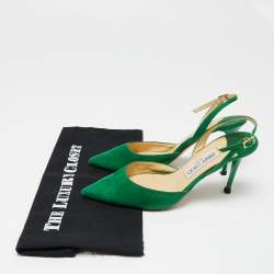 Pre Owned Jimmy Choo Green Suede Slingback Pumps Size 38