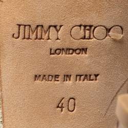 Pre Owned حذاء كعب عالي جيمي تشو تامي جلد نقش ثعبان وسويدي ذهبي / بيج سير كاحل مقاس 40