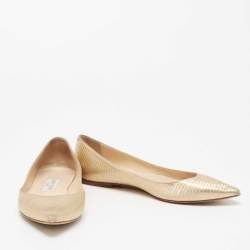 Pre Owned Jimmy Choo Gold Leather Pointed Toe Ballet Flats Size 36 