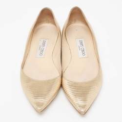 Pre Owned Jimmy Choo Gold Leather Pointed Toe Ballet Flats Size 36 
