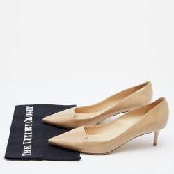 Pre Owned Jimmy Choo Beige Patent Leather Avril Pointed Toe Pumps Size 38.5
