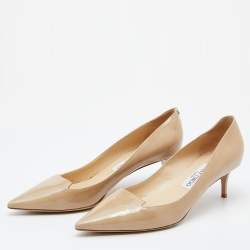 Pre Owned Jimmy Choo Beige Patent Leather Avril Pointed Toe Pumps Size 38.5