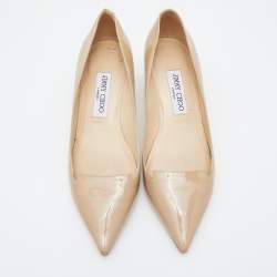 Pre Owned Jimmy Choo Beige Patent Leather Avril Pointed Toe Pumps Size 38.5