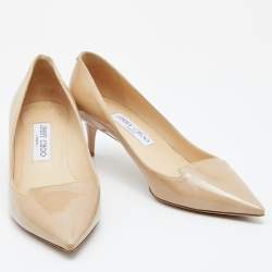 Pre Owned Jimmy Choo Beige Patent Leather Avril Pointed Toe Pumps Size 38.5