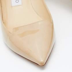 Pre Owned Jimmy Choo Beige Patent Leather Avril Pointed Toe Pumps Size 38.5