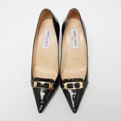 Pre Owned Jimmy Choo Black Patent Leather Pointed Toe Pumps Size 38.5