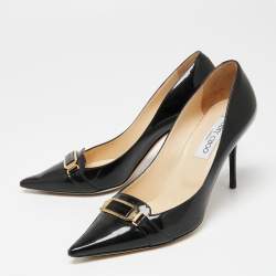 Pre Owned Jimmy Choo Black Patent Leather Pointed Toe Pumps Size 38.5