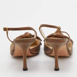 Pre Owned Jimmy Choo Metallic Bronze Suede Jenna Slingback Sandals Size 37