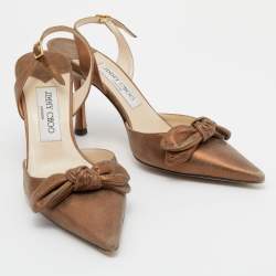 Pre Owned Jimmy Choo Metallic Bronze Suede Jenna Slingback Sandals Size 37