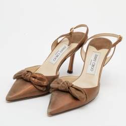 Pre Owned Jimmy Choo Metallic Bronze Suede Jenna Slingback Sandals Size 37