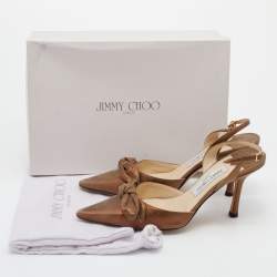Pre Owned Jimmy Choo Metallic Bronze Suede Jenna Slingback Sandals Size 37