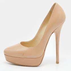 Jimmy Choo Beige Leather Cosmic Platform Pumps Size 37