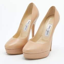 Jimmy Choo Beige Leather Cosmic Platform Pumps Size 37