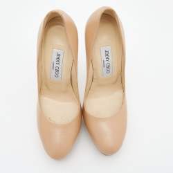 Jimmy Choo Beige Leather Cosmic Platform Pumps Size 37