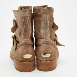 Pre Owned Jimmy Choo Gold/Beige Shimmering Suede Youth Ankle Boots Size 37