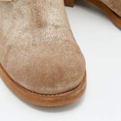 Pre Owned Jimmy Choo Gold/Beige Shimmering Suede Youth Ankle Boots Size 37