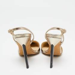 Pre Owned Jimmy Choo Gold Leather Tilly Slingback Pumps Size 35.5