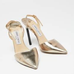 Pre Owned Jimmy Choo Gold Leather Tilly Slingback Pumps Size 35.5