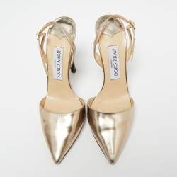 Pre Owned Jimmy Choo Gold Leather Tilly Slingback Pumps Size 35.5