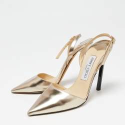 Pre Owned Jimmy Choo Gold Leather Tilly Slingback Pumps Size 35.5