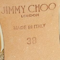 Pre Owned Jimmy Choo Metallic Gold Glitter Fabric Crystal Embellished Pointed Toe Slingback Sandals Size 38