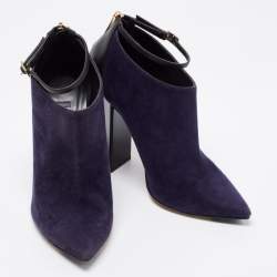 Jimmy Choo Midnight Blue/Black Suede and Leather Vanish Ankle-Strap Booties Size 36