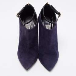 Jimmy Choo Midnight Blue/Black Suede and Leather Vanish Ankle-Strap Booties Size 36