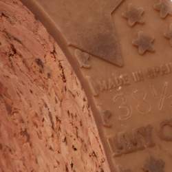 Pre Owned Jimmy Choo Light Pink Patent Leather Peep-Toe Prova Cork Wedge Slingback Sandals Size 38.5