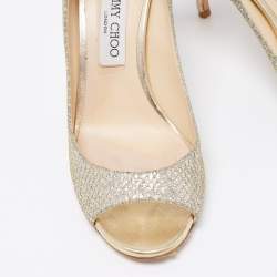 مملوكة مسبقًا حذاء كعب عالي جيمي تشو ايزابيل غليتر ذهبي/فضي مقدمة مفتوحة مقاس 39