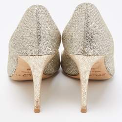 مملوكة مسبقًا حذاء كعب عالي جيمي تشو ايزابيل غليتر ذهبي/فضي مقدمة مفتوحة مقاس 39