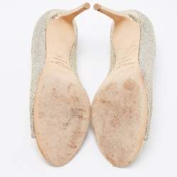 مملوكة مسبقًا حذاء كعب عالي جيمي تشو ايزابيل غليتر ذهبي/فضي مقدمة مفتوحة مقاس 39