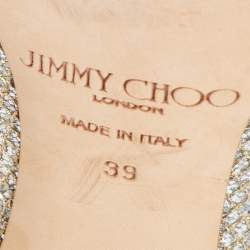 مملوكة مسبقًا حذاء كعب عالي جيمي تشو ايزابيل غليتر ذهبي/فضي مقدمة مفتوحة مقاس 39