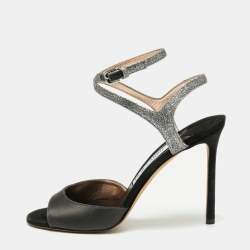 Jimmy Choo Tricolor Satin And Glitter Ankle Strap Sandals Size 40