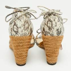 Pre Owned Jimmy Choo Brown/Cream Python Embossed Leather  Tassel Embellished Wedge  Sandals Size 39