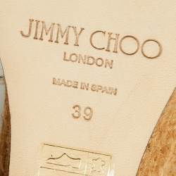 Pre Owned Jimmy Choo Brown/Cream Python Embossed Leather  Tassel Embellished Wedge  Sandals Size 39
