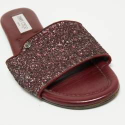 Pre Owned Jimmy Choo Plum Coarse Glitter Nanda Flat Slides Size 40