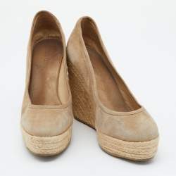 Jimmy Choo Beige Suede Wedge Platform Pumps Size 38.5