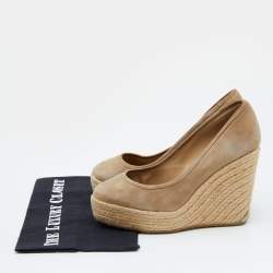 Jimmy Choo Beige Suede Wedge Platform Pumps Size 38.5