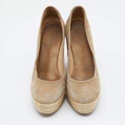 Jimmy Choo Beige Suede Wedge Platform Pumps Size 38.5
