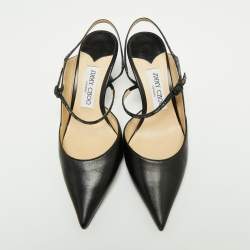 Pre Owned Jimmy Choo Black Leather Ray Slingback Sandals Size 37.5