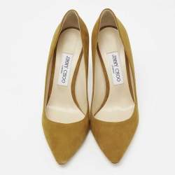 Pre Owned حذاء كعب عالي جيمي تشو رومي سويدي أصفر مقاس 38.5